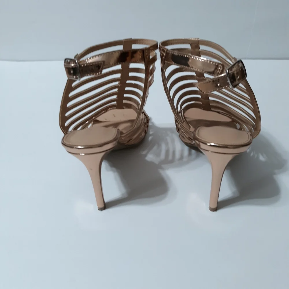 CHRISTIAN SIRIANO Rose gold gladiator heel…